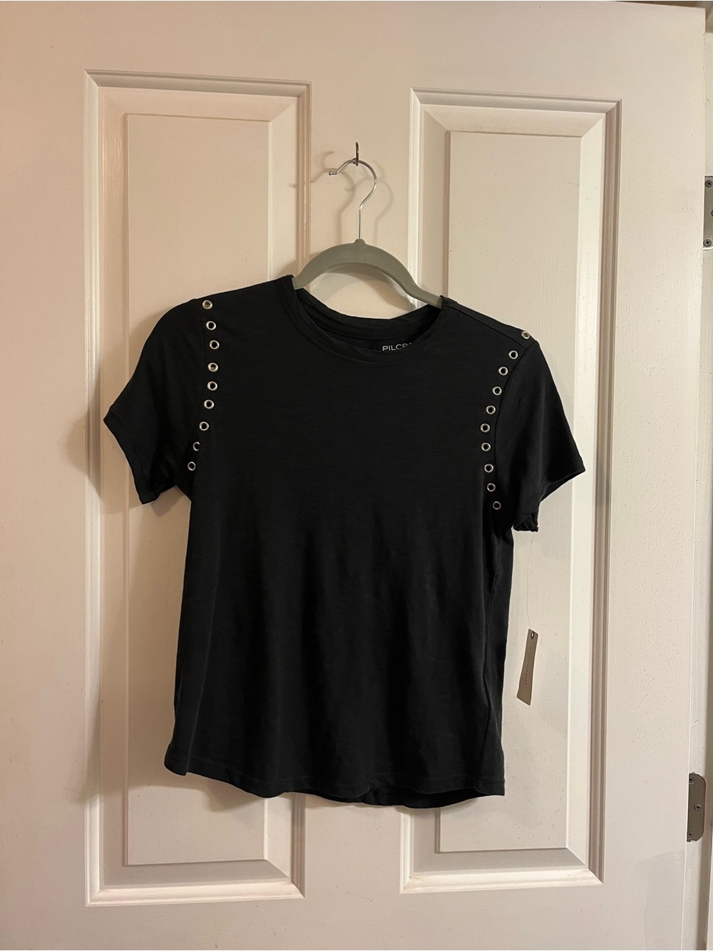 Anthropologie Pilcro Black Short Sleeve Tee with Grommet Detail
